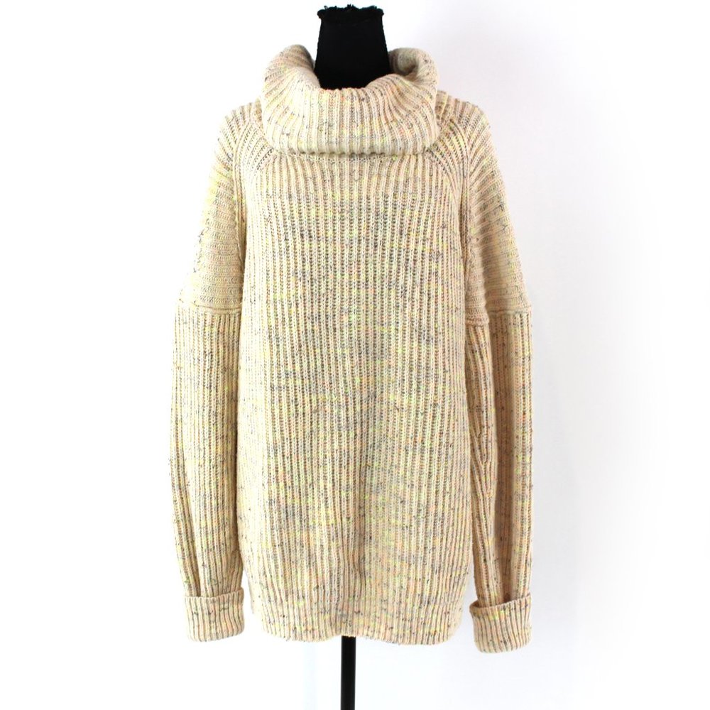 Free People Leo Sassy Peach Speckled Slouchy Turtleneck Sweater S Oversized Top